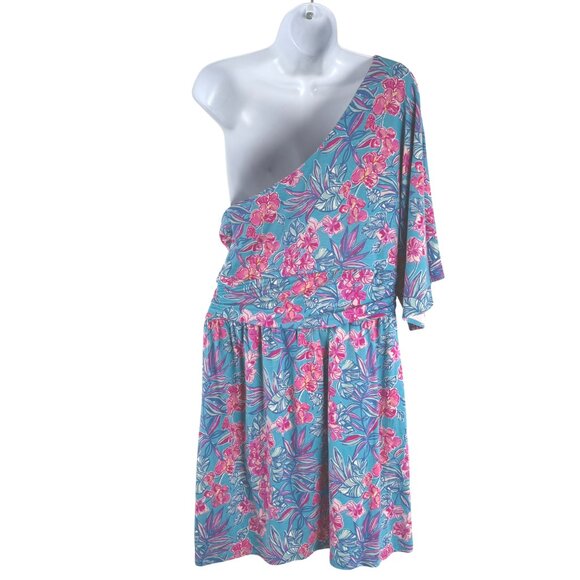 Lilly Pulitzer Niki One Shoulder Romper Size 14 Cumulus Blue Orchid Oasis DR1787 - Picture 7 of 13